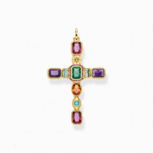 Thomas Sabo Pendant Cross Colourful Stones Gold Prívesky Damske Žlté Zlate Strieborne | SK-75KWFQPTY