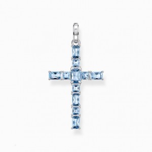 Thomas Sabo Pendant Cross With Aquamarine-Coloured Stones Silver Prívesky Damske Strieborne | SK-51YKHQRJW