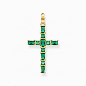 Thomas Sabo Pendant Cross With Green Stones Gold Plated Prívesky Damske Žlté Zlate Strieborne | SK-13YFHSTIO