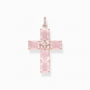Thomas Sabo Pendant Cross With Large Pink Stones And Star Rose Gold Plated Prívesky Damske Ruzove Zlate Strieborne | SK-19RCEWGUO