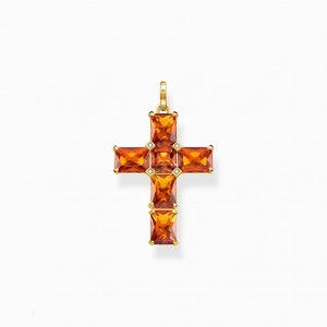 Thomas Sabo Pendant Cross With Orange Stones And Star Gold Plated Prívesky Damske Žlté Zlate Strieborne | SK-63EIAVKQL
