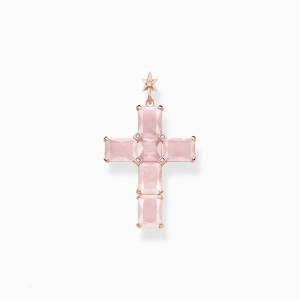 Thomas Sabo Pendant Cross With Pink Stones And Star Rose Gold Plated Prívesky Damske Ruzove Zlate Strieborne | SK-01RFNAWGJ