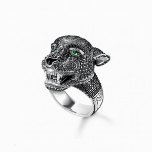 Thomas Sabo Ring Black Cat Prstene Damske Strieborne | SK-36WMFLCYN