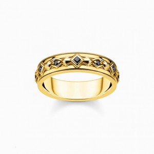 Thomas Sabo Ring Black Stones Gold Prstene Damske Žlté Zlate Strieborne | SK-01VXAFYCW