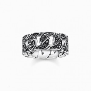 Thomas Sabo Ring Blackened Links With Black Stones Prstene Damske Strieborne | SK-84EWRTNAP