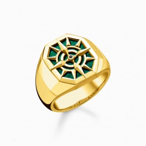 Thomas Sabo Ring Compass Green Prstene Damske Žlté Zlate Strieborne | SK-90GLEHFQU