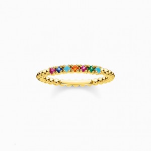 Thomas Sabo Ring Dots Colourful Stones Gold Prstene Damske Žlté Zlate Strieborne | SK-27FWYIXNZ