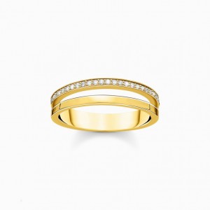 Thomas Sabo Ring Double White Stones Gold Prstene Damske Žlté Zlate Strieborne | SK-23EDCQULA