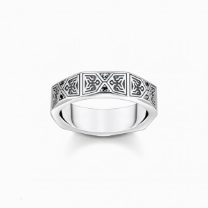 Thomas Sabo Ring Faceted Design With Black Stones Silver Prstene Panske Strieborne | SK-43HCNGJWV
