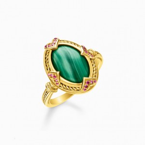 Thomas Sabo Ring Green Stone Gold Prstene Damske Žlté Zlate Strieborne | SK-25KDAGPUI