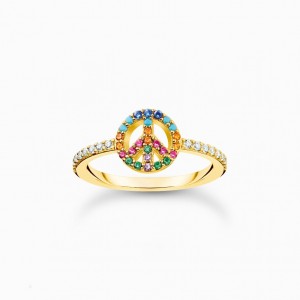 Thomas Sabo Ring Peace With Colourful Stones Gold Prstene Damske Žlté Zlate Strieborne | SK-30WHBYDSC