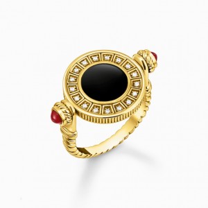 Thomas Sabo Ring Rotatable With Black Onyx And White Stones Gold Plated Prstene Damske Žlté Zlate Strieborne | SK-37TBWLGAM