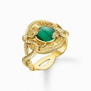 Thomas Sabo Ring Snake With Green Malachite Gold Plated Prstene Damske Žlté Zlate Strieborne | SK-65GTAQFVN