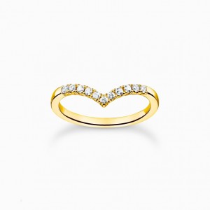 Thomas Sabo Ring V-Shape With White Stones Gold Prstene Damske Žlté Zlate Strieborne | SK-74WAPOBCK