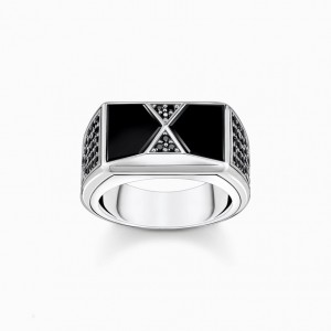 Thomas Sabo Ring With Black Onyx And Black Stones Silver Prstene Panske Strieborne | SK-25YQFSBKP
