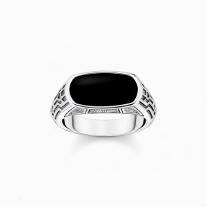 Thomas Sabo Ring With Black Onyx Silver Prstene Panske Strieborne | SK-69FYULRAQ