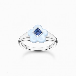 Thomas Sabo Ring With Blue Flower Silver Prstene Damske Strieborne | SK-45HZKBNTA