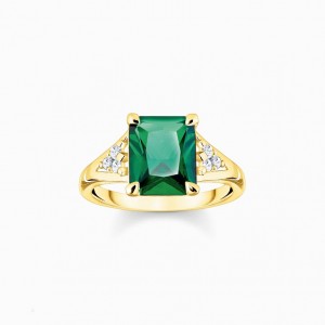 Thomas Sabo Ring With Green And White Stones Gold Plated Prstene Damske Žlté Zlate Strieborne | SK-35KVRLGCU