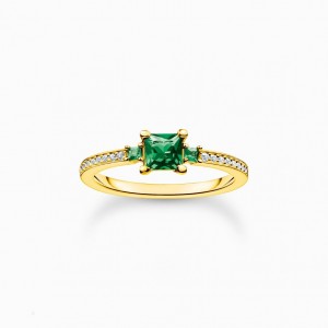 Thomas Sabo Ring With Green And White Stones Gold Prstene Damske Žlté Zlate Strieborne | SK-75YEGDOZK
