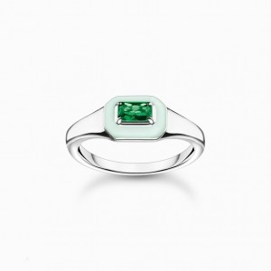 Thomas Sabo Ring With Green Stone Silver Prstene Damske Strieborne | SK-46XIDGVAL