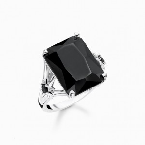 Thomas Sabo Ring With Large Black Stone And Stars Silver Prstene Damske Strieborne | SK-67FCWOIVE