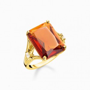 Thomas Sabo Ring With Large Orange Stone And Stars Gold Plated Prstene Damske Žlté Zlate Strieborne | SK-21QKJLOBU