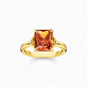 Thomas Sabo Ring With Orange Stone Gold Plated Prstene Damske Žlté Zlate Strieborne | SK-63IEAZGON