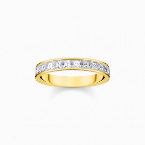 Thomas Sabo Ring With White Stones Pavé Gold Plated Prstene Damske Žlté Zlate Strieborne | SK-29HCPBEIM