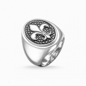 Thomas Sabo Signet Ring Bourbon Lily Prstene Panske Strieborne | SK-93GOCILSR