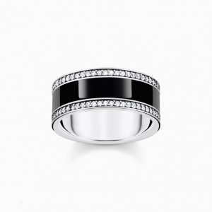 Thomas Sabo Silver Blackened Band Ring With Black Cold Enamel And Zirconia Prstene Damske Strieborne | SK-91KHQMJSL