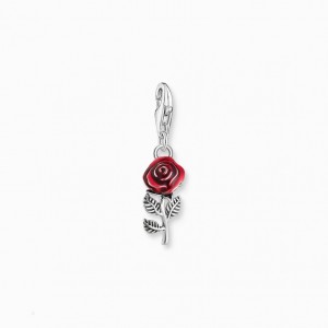 Thomas Sabo Silver Blackened Charm Pendant In Red Rose Design Prívesky Damske Strieborne | SK-54XNABDMU