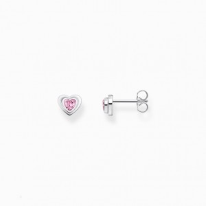 Thomas Sabo Silver Blackened Ear Studs In Heart-Shape With Pink Zirconia Puzetove Nausnice Damske Strieborne | SK-71CQNKRAD