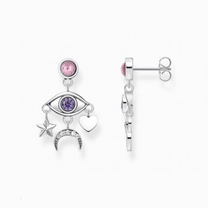Thomas Sabo Silver Blackened Earrings With A Stylised Eye And Various Stones Nausnice Damske Strieborne | SK-48GNMZRIL