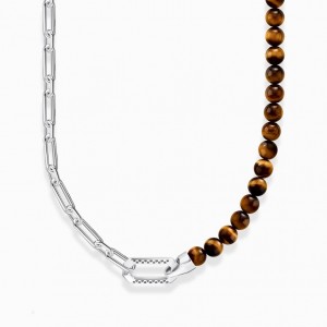 Thomas Sabo Silver Blackened Necklace With Brown Beads Nahrdelnik Panske Strieborne | SK-17CAOGKBN