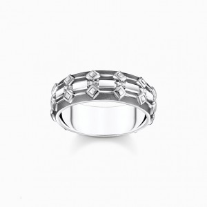 Thomas Sabo Silver Blackenend Siroke Topanky Band Ring With Crocodile Detailing Prstene Damske Strieborne | SK-29XTAULIH