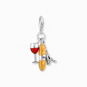 Thomas Sabo Silver Charm Pendant With Red Wine Glass, Eiffel Tower & Baguette Prívesky Damske Strieborne | SK-60RBUHEAN