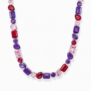 Thomas Sabo Silver Choker With 43 Zirconia Stones In Red, Violet And Pink Nahrdelnik Damske Strieborne | SK-18SBXYPVO