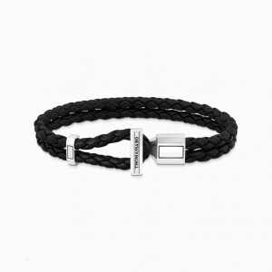 Thomas Sabo Silver Double Bracelet With Braided, Black Kozene Naramok Panske Strieborne | SK-68LZJEOFI