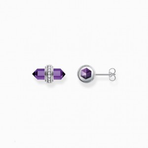 Thomas Sabo Silver Ear Studs With Hexagonal Imitation Amethyst Puzetove Nausnice Damske Strieborne | SK-92SRAPYFB