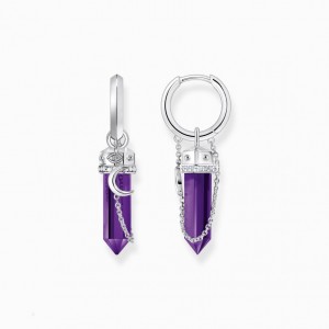 Thomas Sabo Silver Hoop Earrings With Imitation Amethysts And Delicate Chain Visiace Nausnice Damske Strieborne | SK-07IFGYXCZ