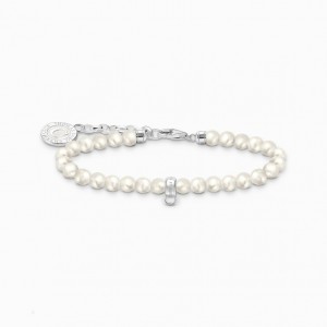 Thomas Sabo Silver Member Charm Bracelet With White Freshwater Pearls Naramok Damske Strieborne | SK-49PQDJVGA