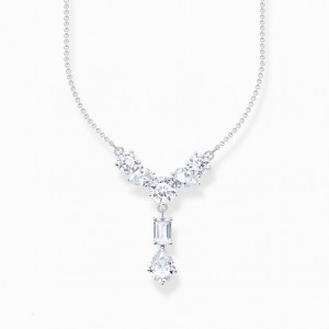 Thomas Sabo Silver Necklace In Y-Shape With Seven White Zirconia Stones Nahrdelnik Damske Strieborne | SK-36RCDJFAW