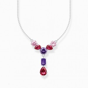 Thomas Sabo Silver Necklace In Y-Shape With Pink, Red And Violet Zirconia Nahrdelnik Damske Strieborne | SK-37KTDSAIO