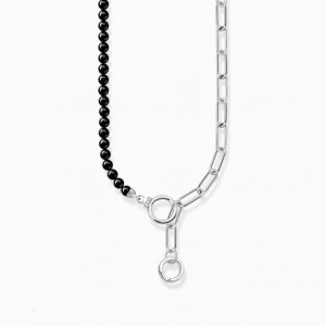 Thomas Sabo Silver Necklace With Onxy Beads, White Zirconia And Ring Clasps Nahrdelnik Damske Strieborne | SK-80ADLJUXN