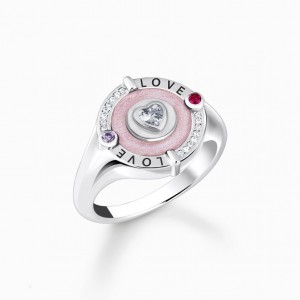 Thomas Sabo Silver Signet Ring With Stones And Pinkish Cold Enamel Prstene Damske Strieborne | SK-51FYGDPNH