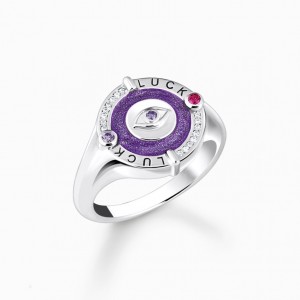 Thomas Sabo Silver Signet Ring With Violet Cold Enamel And Colourful Stones Prstene Damske Strieborne | SK-84JMDSHQP