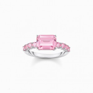 Thomas Sabo Silver Solitaire Ring With Pink Zirconia Stones Prstene Damske Strieborne | SK-69ZHSYUDK