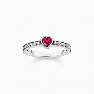 Thomas Sabo Silver Solitaire Ring With Red Heart-Shaped Stone Prstene Damske Strieborne | SK-01LBHGSCM