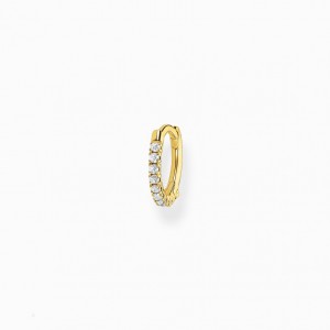 Thomas Sabo Single Hoop Earring White Stones Gold Visiace Nausnice Damske Žlté Zlate Strieborne | SK-84PQTCIFH