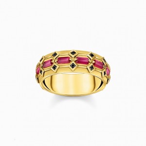 Thomas Sabo Siroke Topanky Gold Plated Ring In Crocodile Design With Red Stones Prstene Damske Žlté Zlate Strieborne | SK-49EXVAOYN
